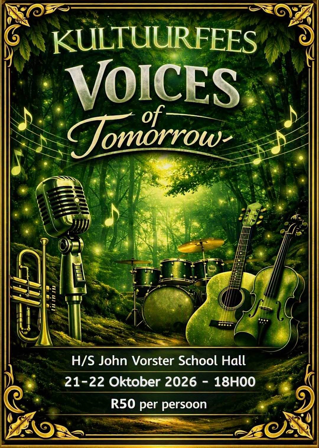 Plakkaat vir die Kultuurfees 2026, Voices of Tomorrow, op 21-22 Oktober 2026