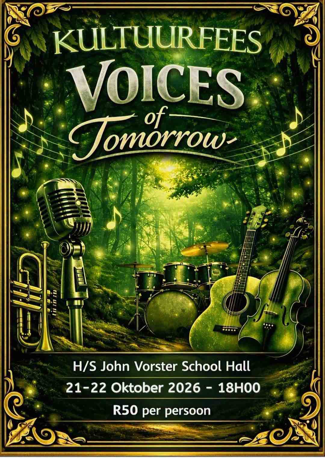Plakkaat vir die Kultuurfees 2026, Voices of Tomorrow, op 21-22 Oktober 2026